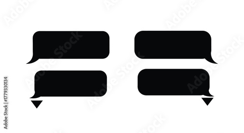 Four speech bubble silhouettes for message or conversation isolated on white background