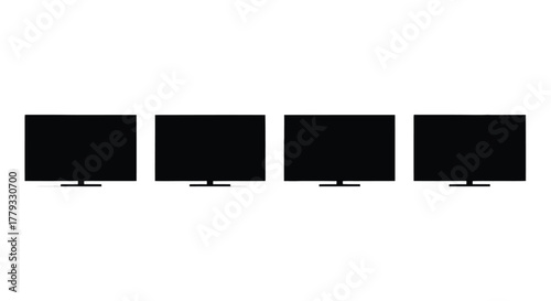 Four television sets are arranged in a row isolated on white background