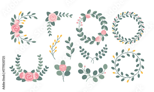  DIY Invitation Floral Builder Wreaths, Bouquets, Leaf Sprigs Vector Elements illustration collection are easily editable.