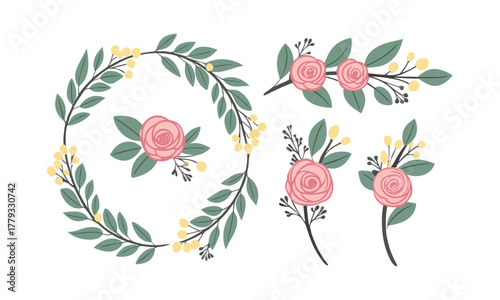 Pastel Floral Wreaths and Bouquets Vector illustration Collection, easily editable.