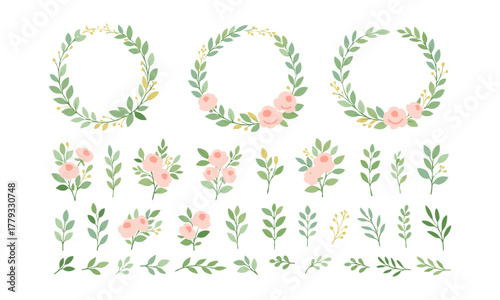 Minimal Pastel Floral Logo Frames and Monogram Wreaths Vector Elements illustration collection are easily editable.