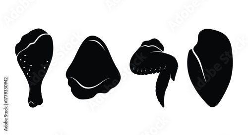 Four chicken pieces isolated on white background in a simple illustration