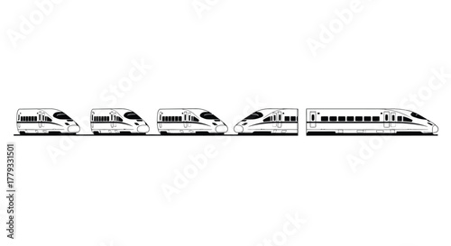 Evolution of the train isolated on white background, showing its development
