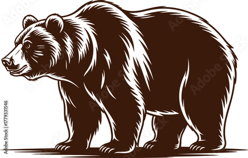 Grizzly Bear Vector Illustration. Powerful Wild Animal Logo Design or Mascot Concept.