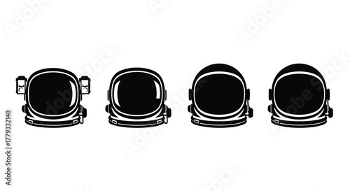 Four astronaut helmets isolated on white background in a simple design