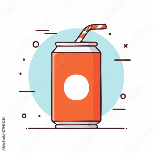 Refreshing beverage can with straw, vector illustration of a cool drink