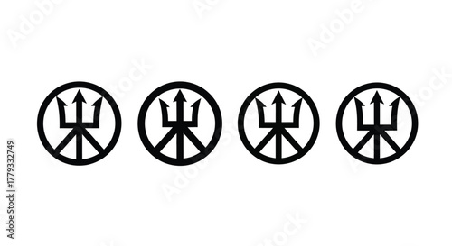 Four trident symbols arranged in a row isolated on white background