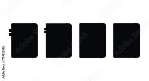 Silhouette of various book designs isolated on white background