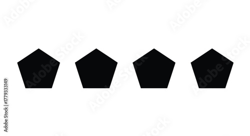 Four black pentagons isolated on white background are aligned in a row