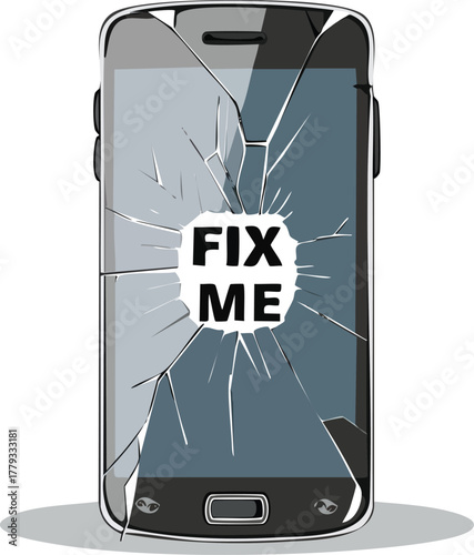  broken mobile phone, with the indication 'fix me'