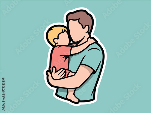 A father lovingly embraces his young child in a tender moment of connection.