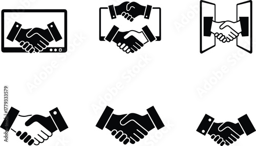 Digital and business handshake icons for partnership