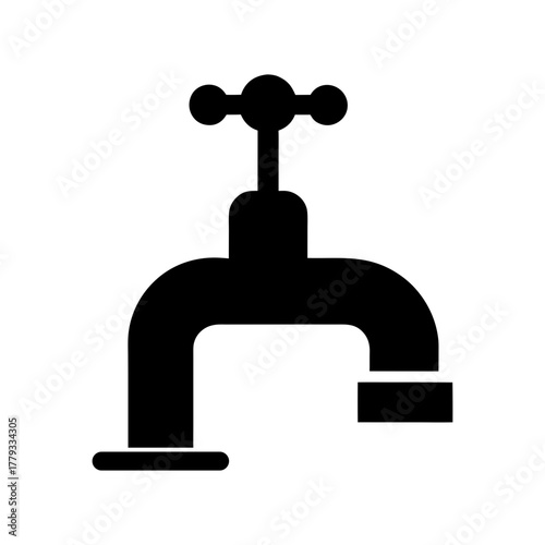 Minimal open tap silhouette vector illustration with white background for faucet plumbing and liquid flow industrial design artwork 
