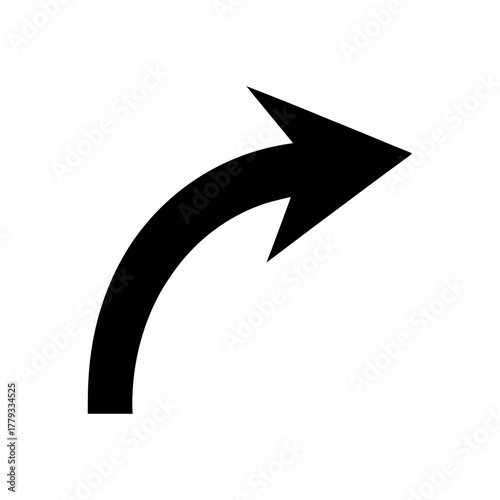 Minimal bent directional arrow silhouette vector illustration with white background for rotation movement and direction symbol design 