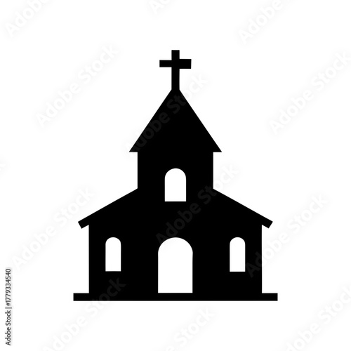 Minimal church building silhouette vector illustration with white background for religion worship and spiritual architecture design concept 