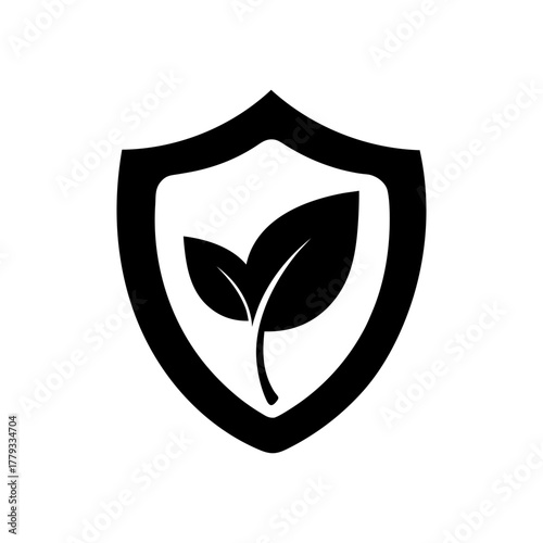 Simple green concept shield with leaf silhouette vector illustration with white background for eco friendly and sustainable protection design 