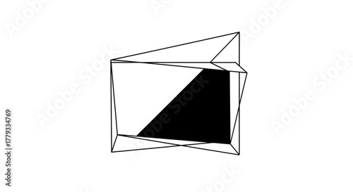 Geometric illustration of a folded paper envelope with a black and white design on a plain background.