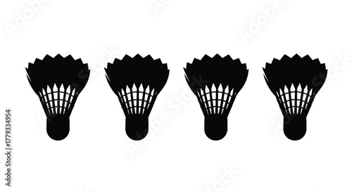 Four badminton shuttlecock silhouettes isolated on white background are arranged