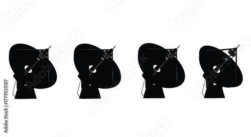 Four satellite dishes isolated on white background