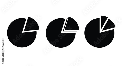 Three pie charts isolated on white background