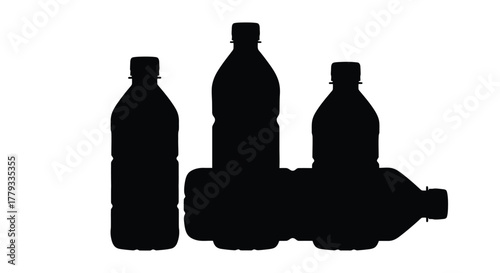Silhouette of four plastic bottles isolated on white background