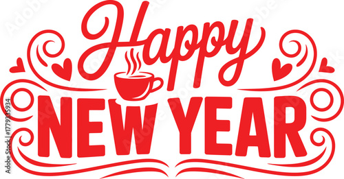 Festive happy new year greeting design with bold typography and colorful elements perfect for celebratory announcements and seasonal promotions