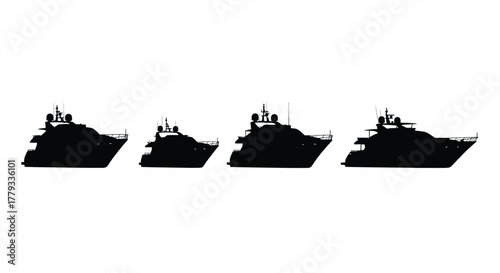 Four different yacht silhouettes isolated on white background for design projects