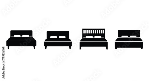 Four different bed silhouettes isolated on white background for design projects