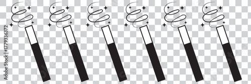 Set of magic wand icons. Magic wand with a star, wizard tool. Magic and miracle symbols. Wizard stick for apps and web sites, vector.