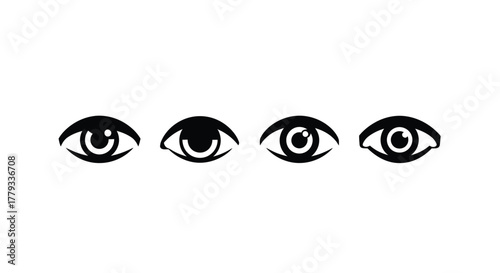 Four black eye icons isolated on white background are displayed