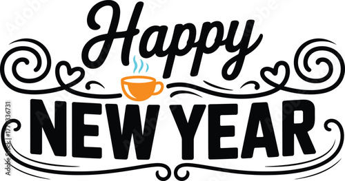 Festive happy new year celebration graphic with bold typography and vibrant celebratory colors perfect for seasonal greetings and event promotions