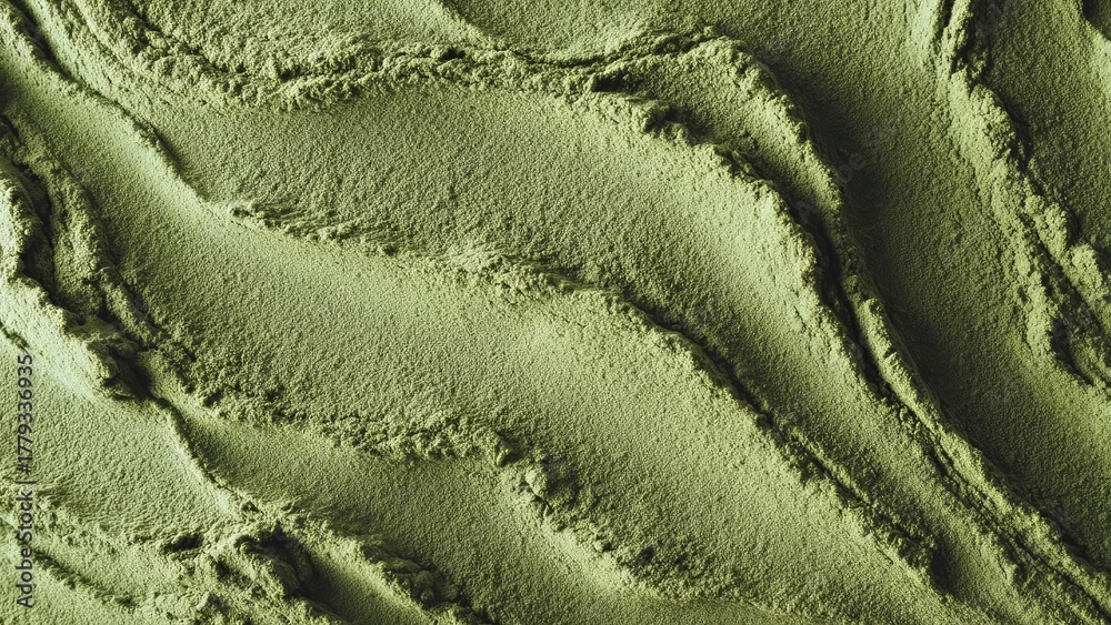 Naklejka premium Close-up of wind-sculpted sand ripples and ridges on a sandy surface. Concept Wind-sculpted sand ripples, Close-up sand textures, Macro desert patterns, Textured sand ridges
