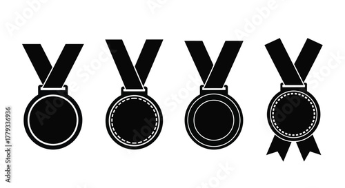 Four medals with ribbons isolated on white background, awards for achievements