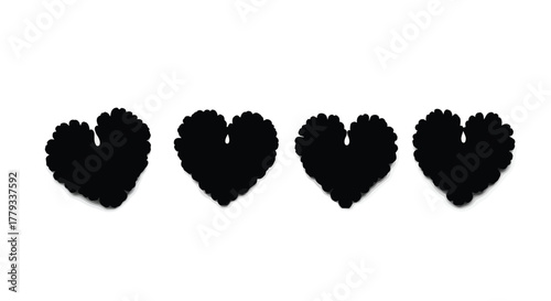 Four black heart shapes isolated on white background