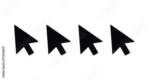 Four black cursors isolated on white background pointing to the left illustration