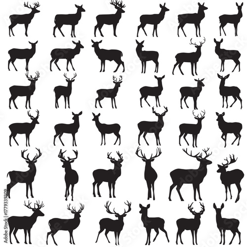 Deer Silhouettes Set Vector Illustration of Wild Animals Collection