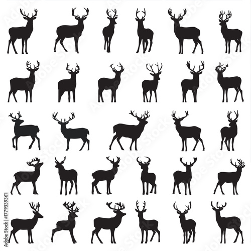 Seamless vector pattern of animal silhouettes including deer 