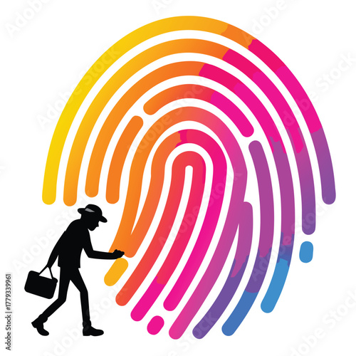 Minimal fingerprint logo composed of smooth concentric curved lines forming a circular maze, cyber-security or identity branding vector mark, grey on white palette.