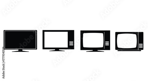 Four television evolution silhouettes isolated on white background