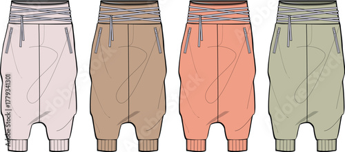 A diverse collection of comfortable women's jogger pants in various soft and muted earth-toned colors, ideal for casual wear, athleisure, or everyday relaxation