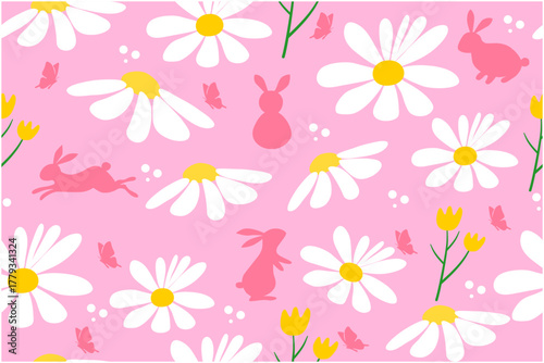 Seamless daisy floral pattern vector illustration for nature-inspired summer design