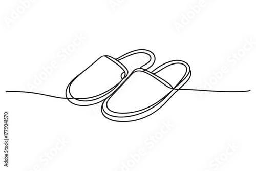 Continuous one line drawing of slipper shoe outline illustration
