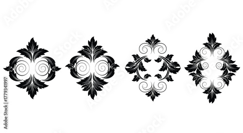 Four decorative floral ornaments isolated on white background for design element