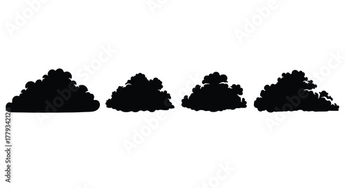 Four bushes isolated on white background in a horizontal arrangement