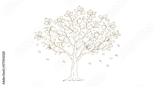 Nature's Sketch: Delicate lines of an apple tree create a soft and elegant sketch. A symphony of leaves gently cascade down, adding a touch of whimsy and movement to the artwork.