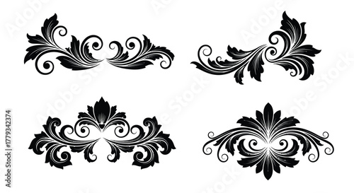 Floral ornaments isolated on white background, decorative design elements for decoration