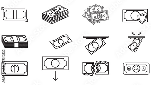 Banknote Icon Set In Bold Black — Global Currency Notes For Cash, Exchange, Forex And Financial Education Graphics