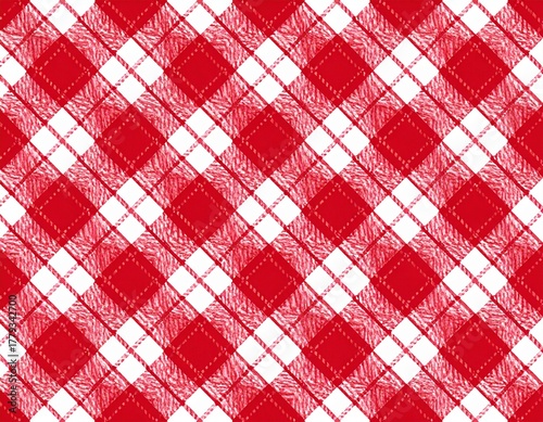 レッドのタータン柄の背景素材　クリスマス　冬