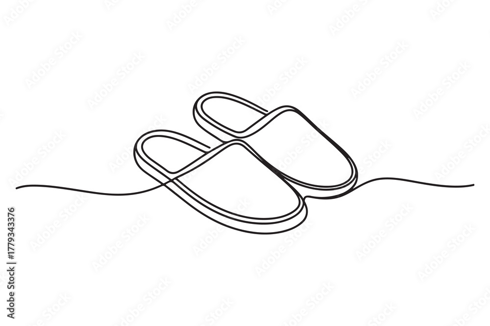 Obraz premium Continuous one line drawing of slipper shoe outline illustration 