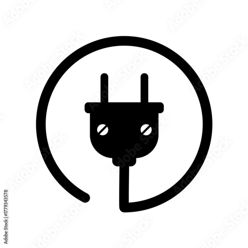 Eco power plug in circle line vector icon